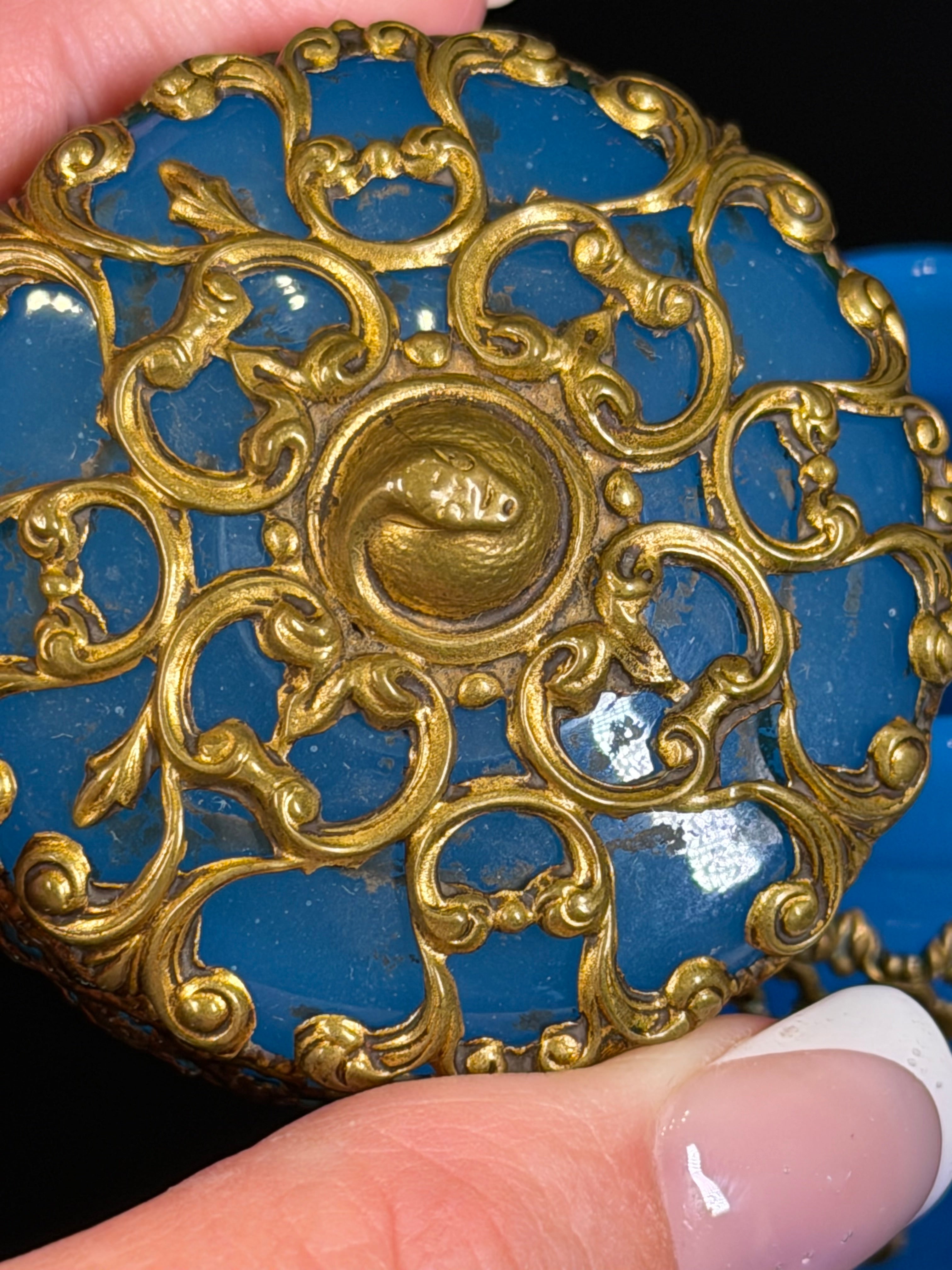 19th Century Royal Palais Blue Opaline & Gilt Ormolu