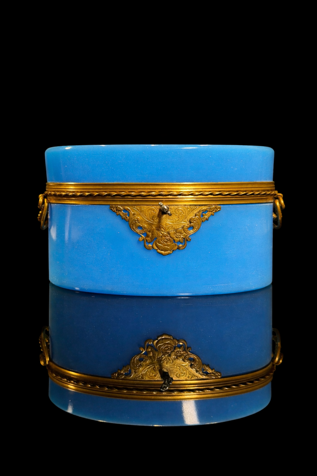 French 19th Century Blue Opaline Glass Casket with Gilt Bronze Mounts