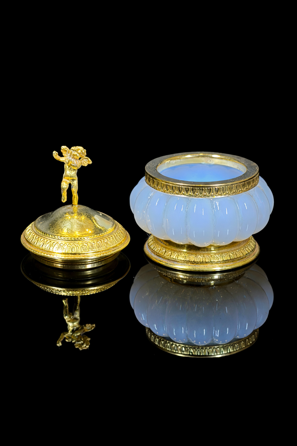 Small French Opaline Glass & Gilt Lidded Cellar