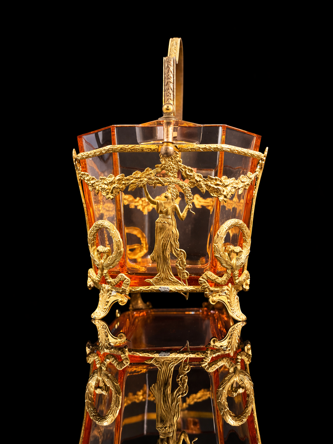 RESERVED Pink & Gilt Swag Basket with Handles