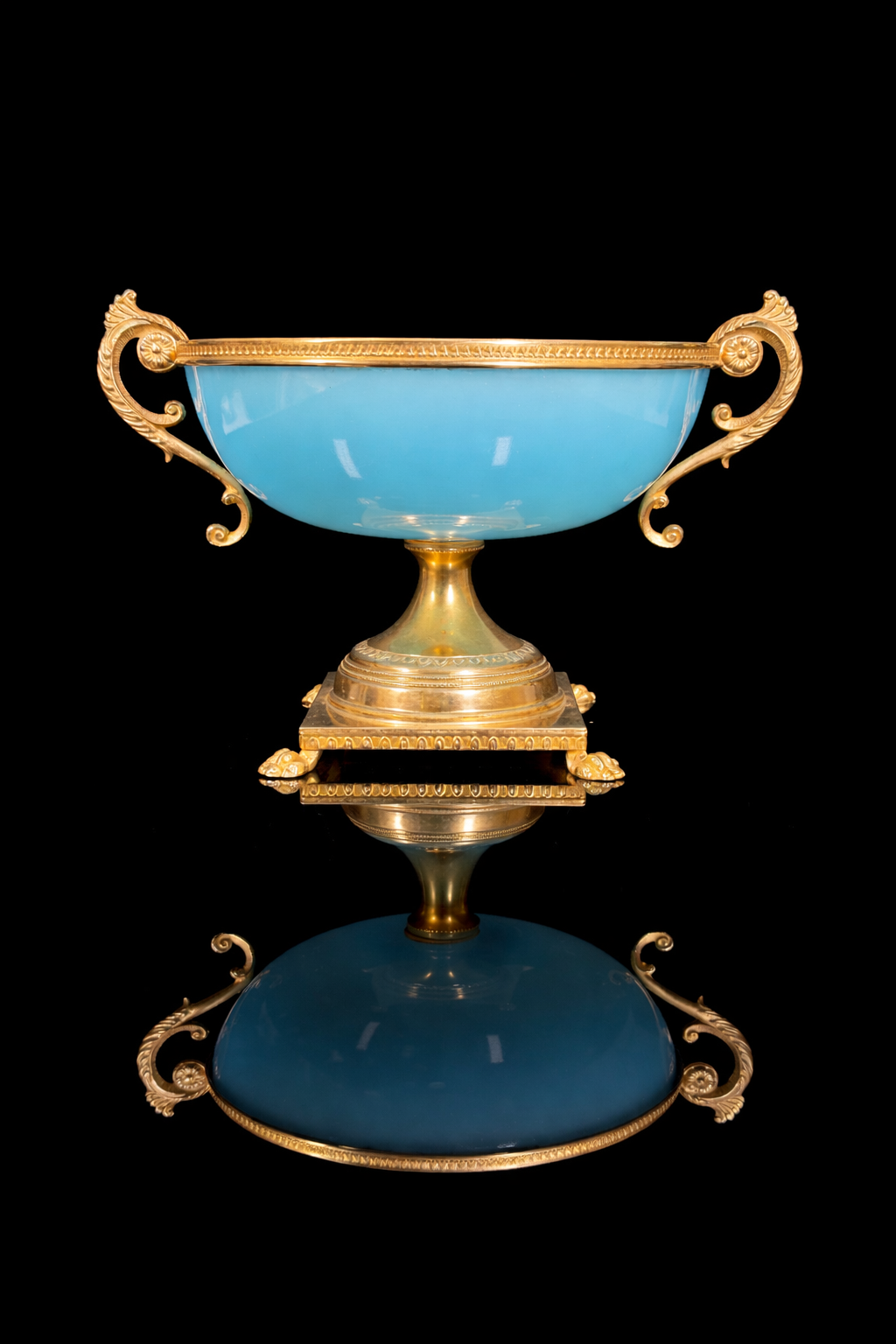 Antique French Blue Opaline Glass Centerpiece
