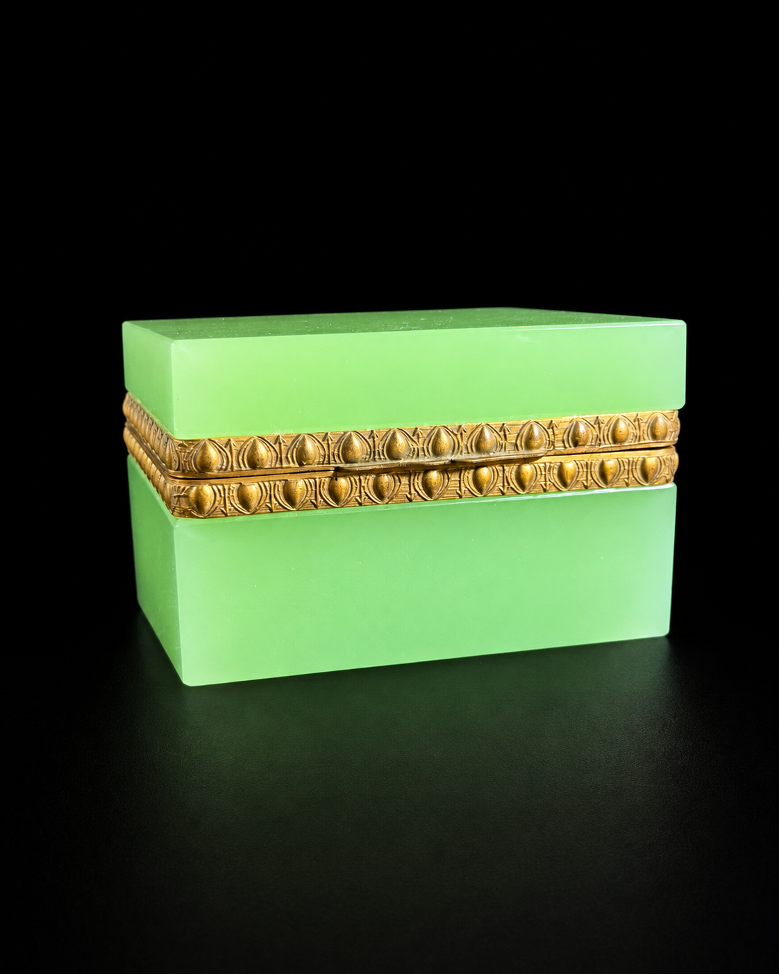 RESERVED Antique Green Opaline Glass Casket