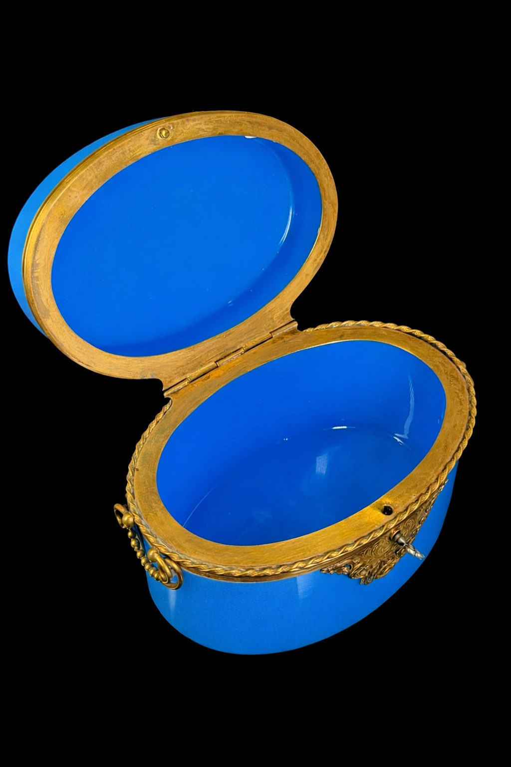 French 19th Century Blue Opaline Glass Casket with Gilt Bronze Mounts