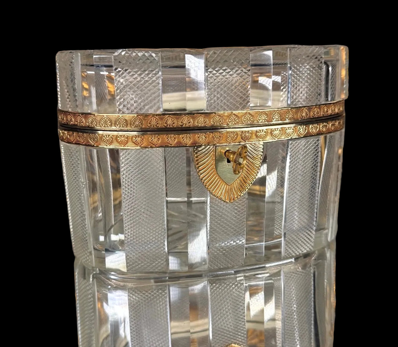 Antique Baccarat Oval Crystal Casket w/Key