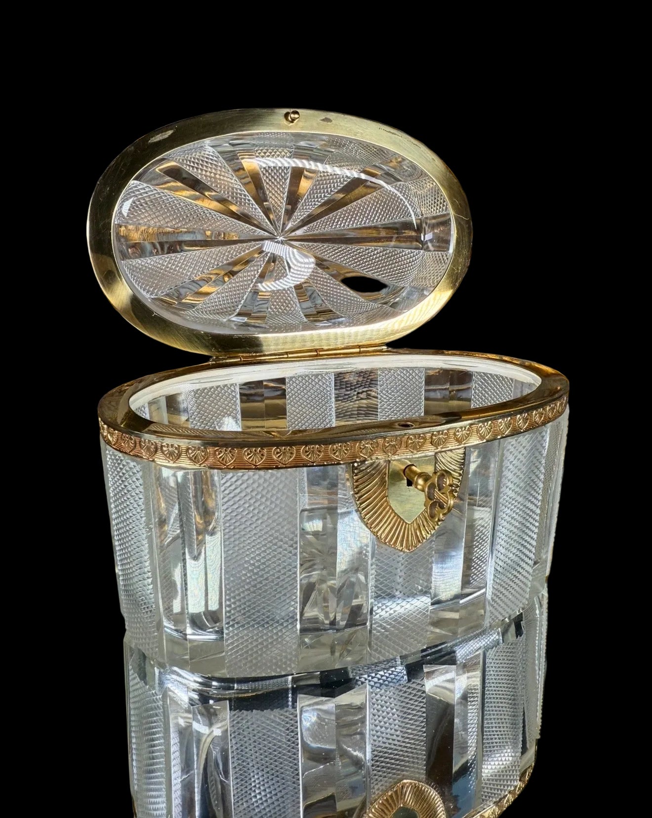 Antique Baccarat Oval Crystal Casket w/Key