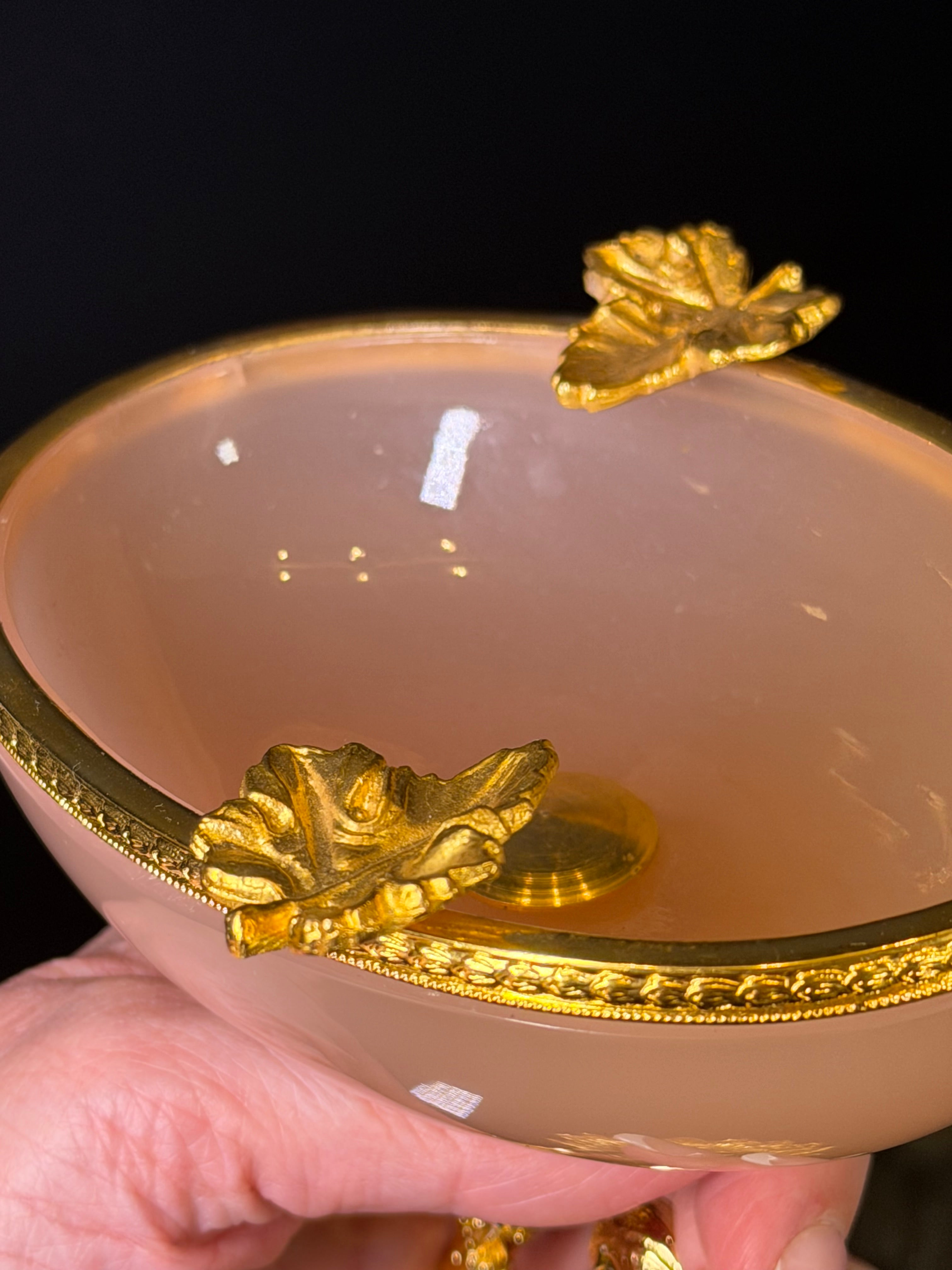 Pink Opaline on Gilt Metal Swan Base