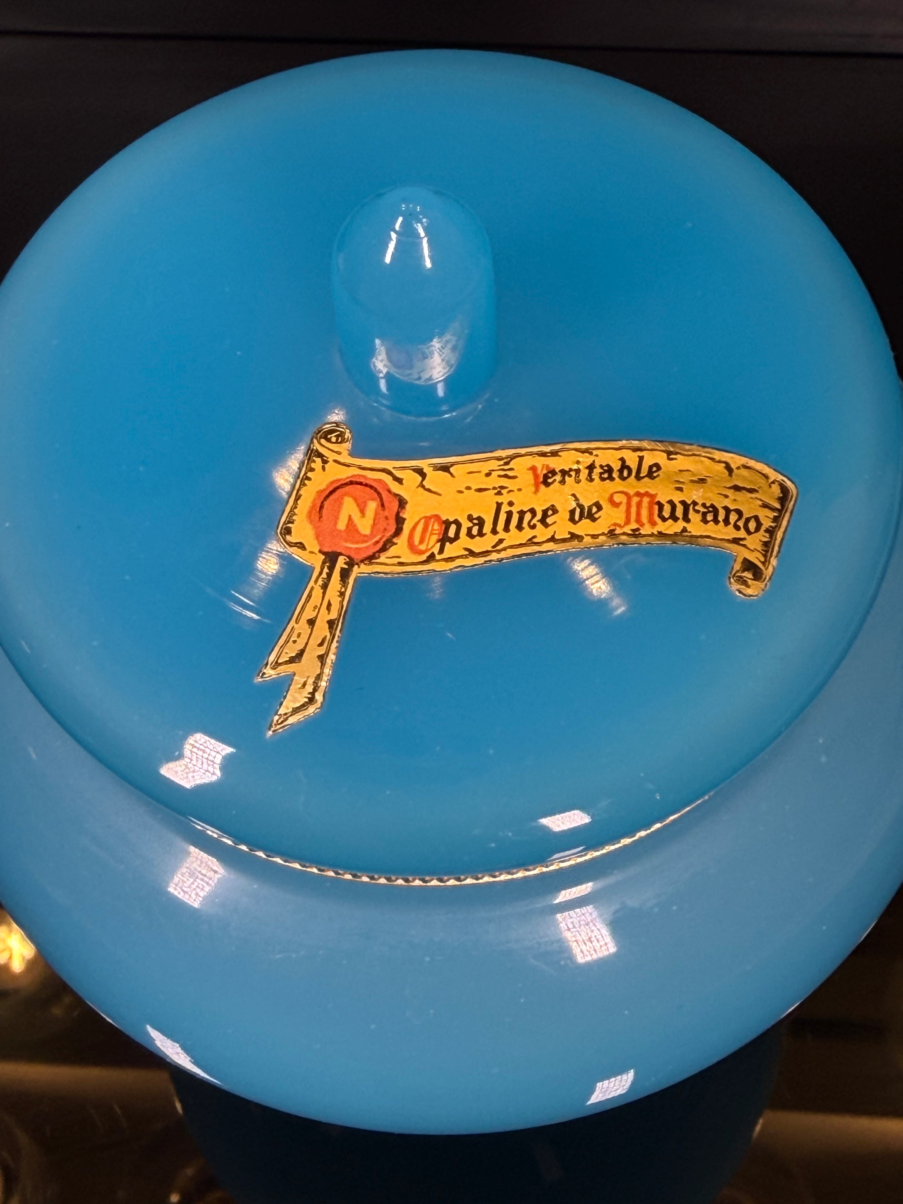Vintage Italian Murano Lidded Blue Opaline