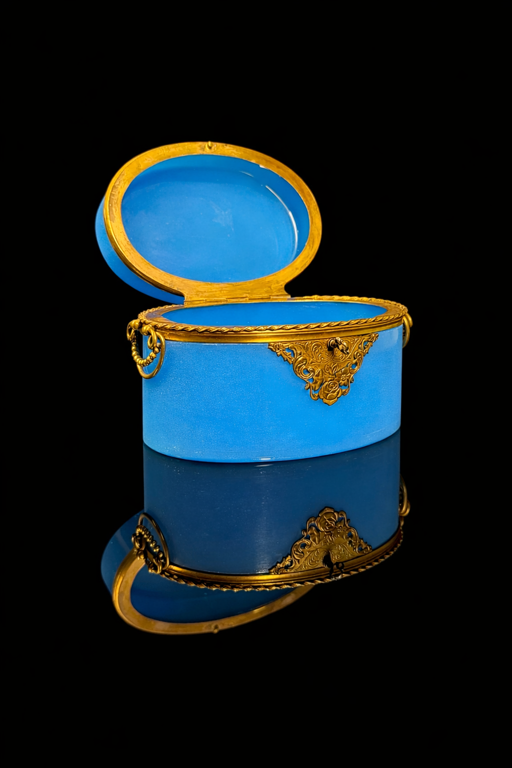 French 19th Century Blue Opaline Glass Casket with Gilt Bronze Mounts