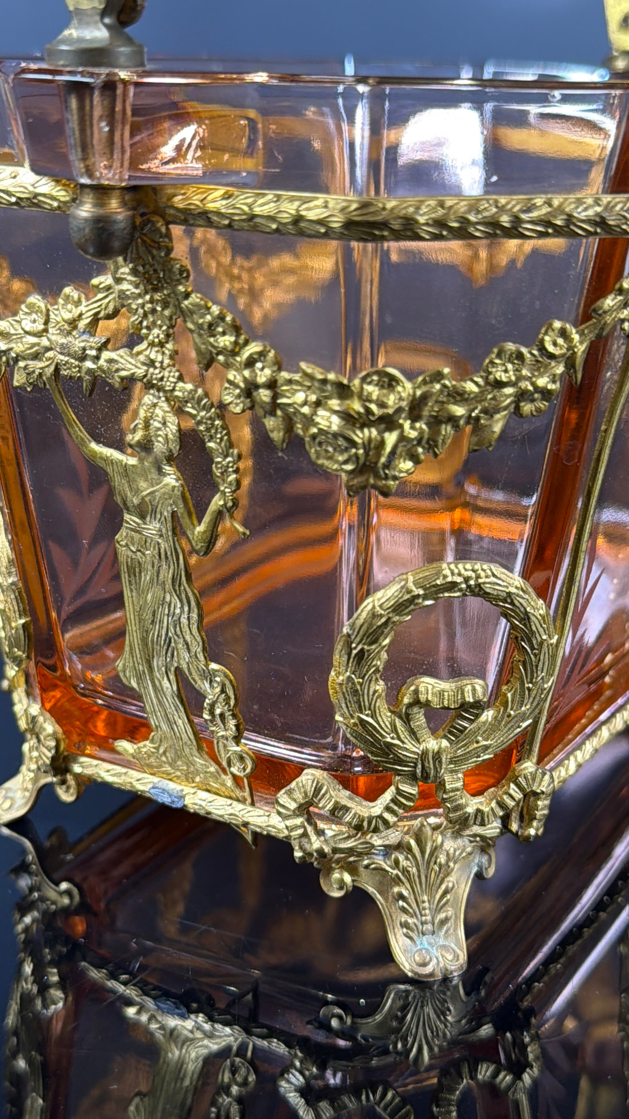 RESERVED Pink & Gilt Swag Basket with Handles