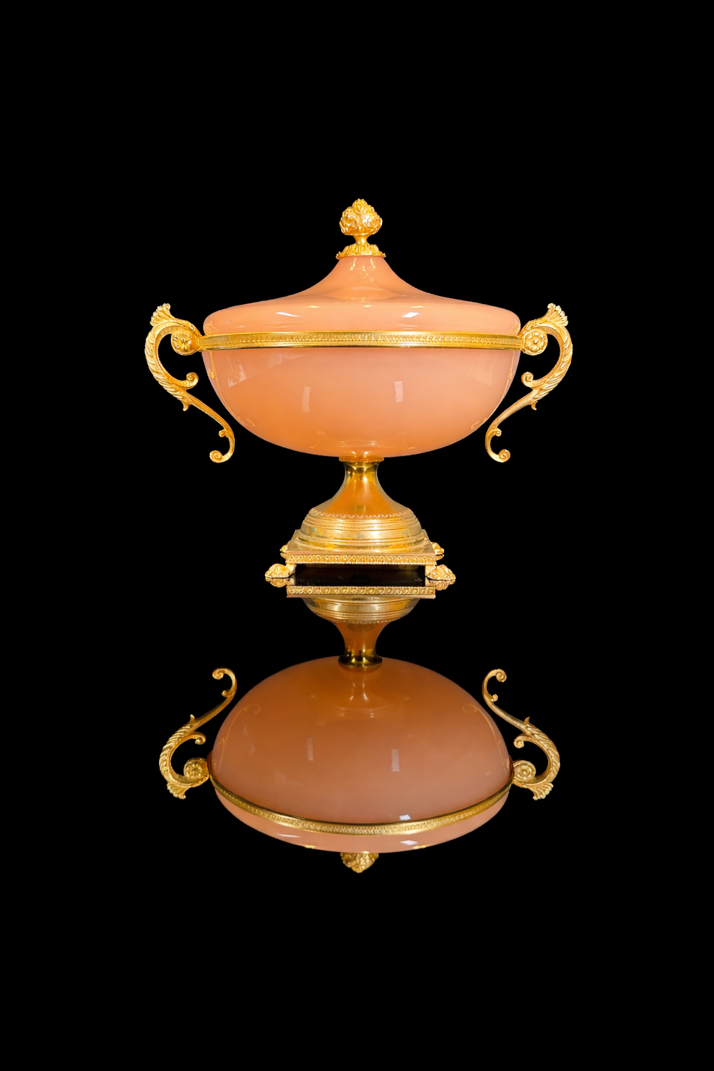Antique French Pink Opaline Covered Tazza with Ormolu Mounts