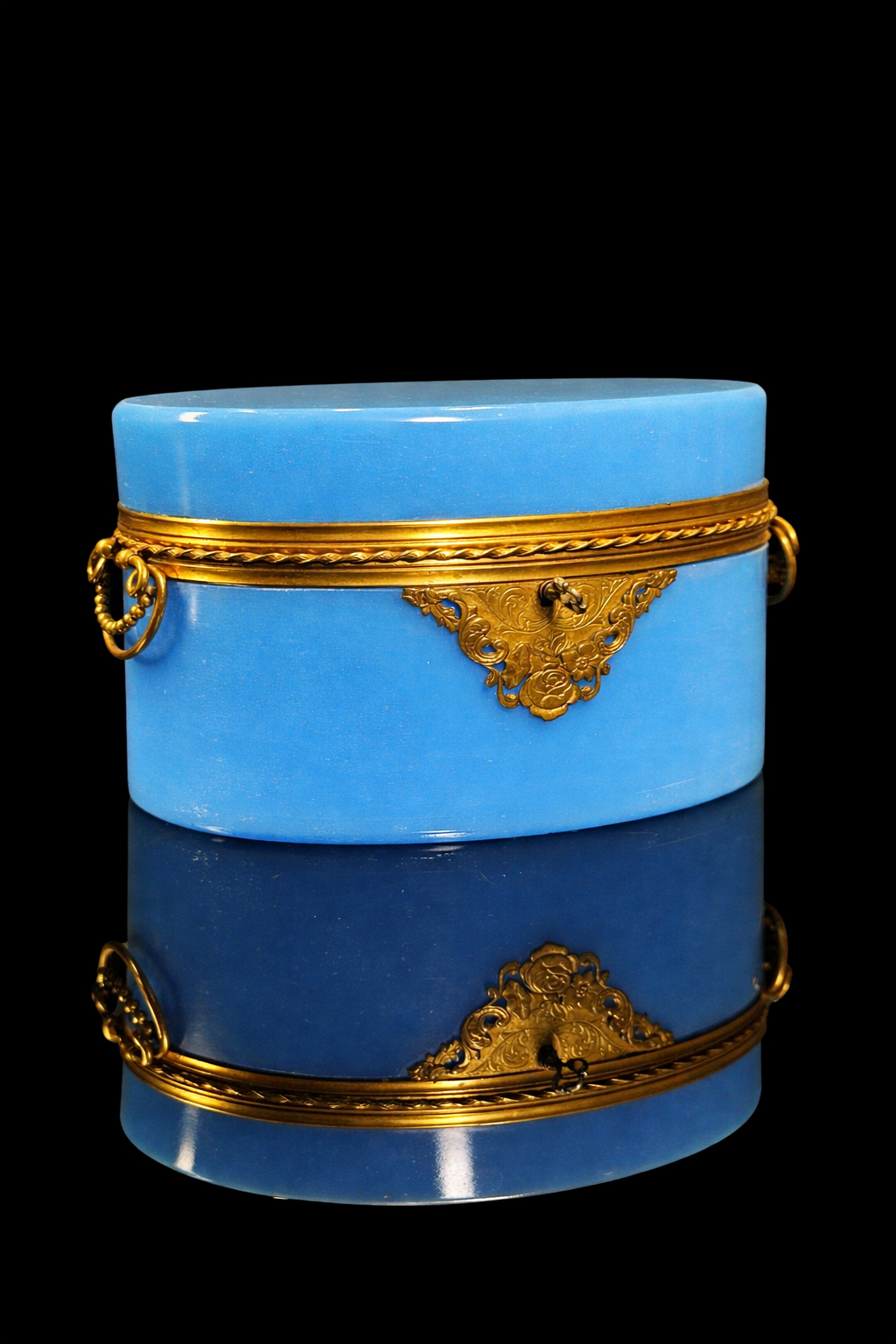 French 19th Century Blue Opaline Glass Casket with Gilt Bronze Mounts