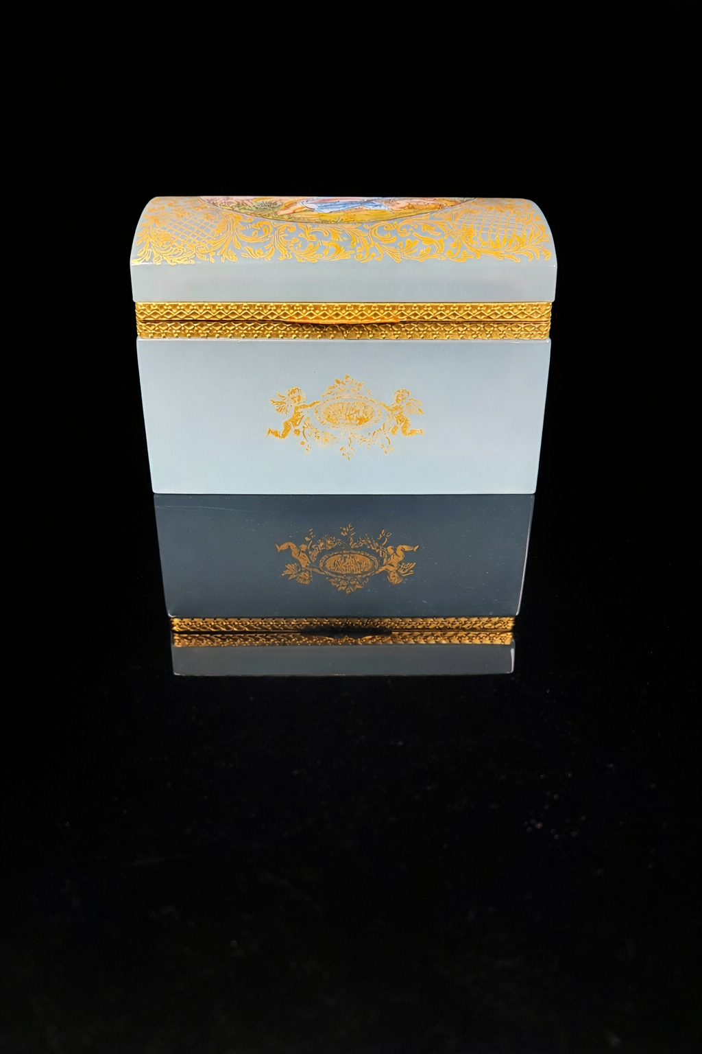 French Aqua Opaline Domed Casket