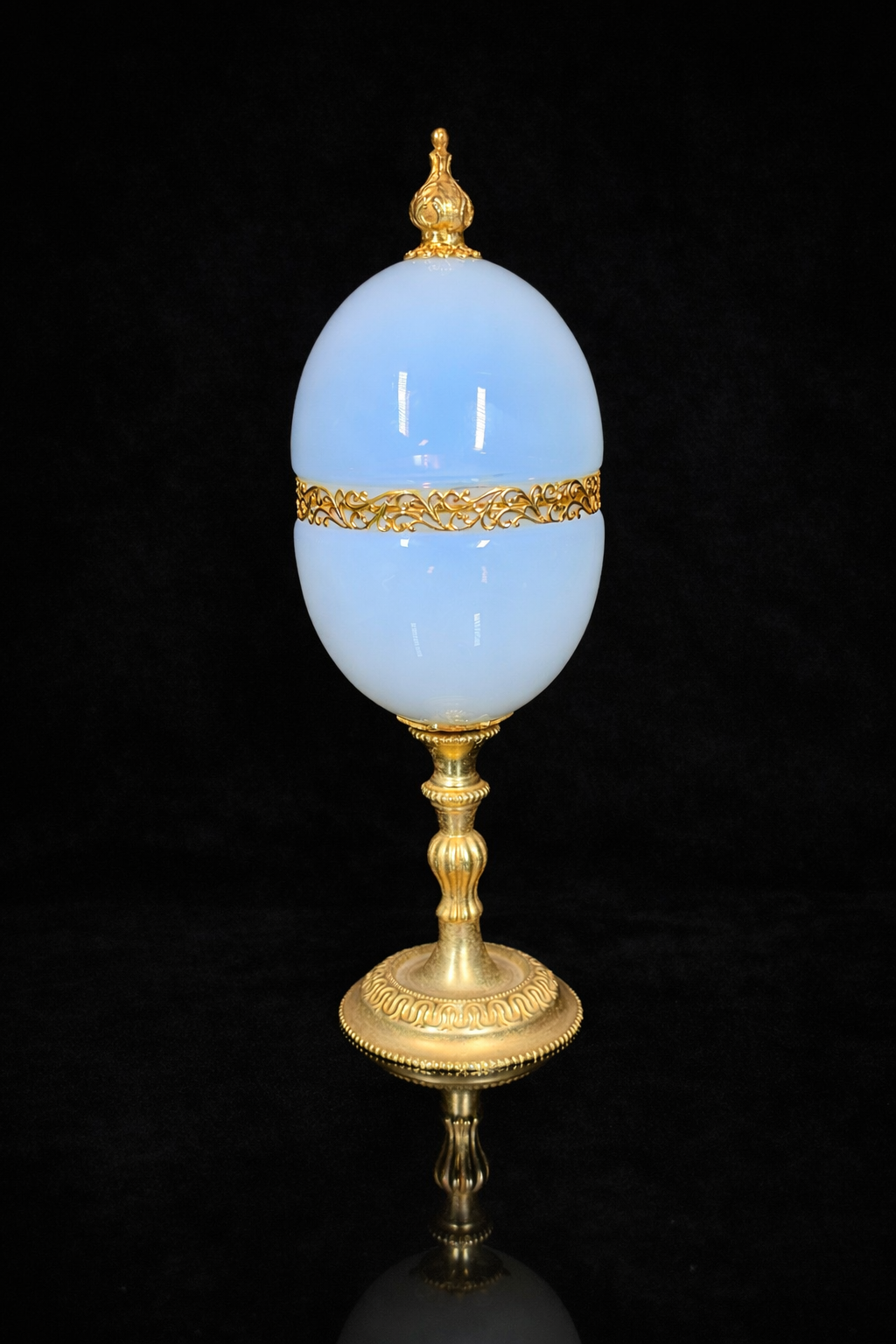 Large Vintage French Oval Opaline on Gilt Pedestal
