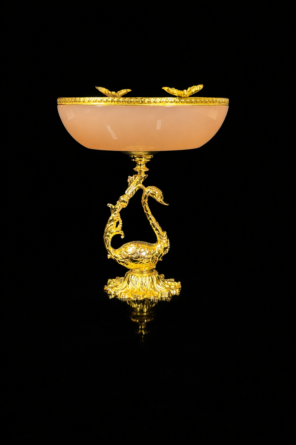 Pink Opaline on Gilt Metal Swan Base