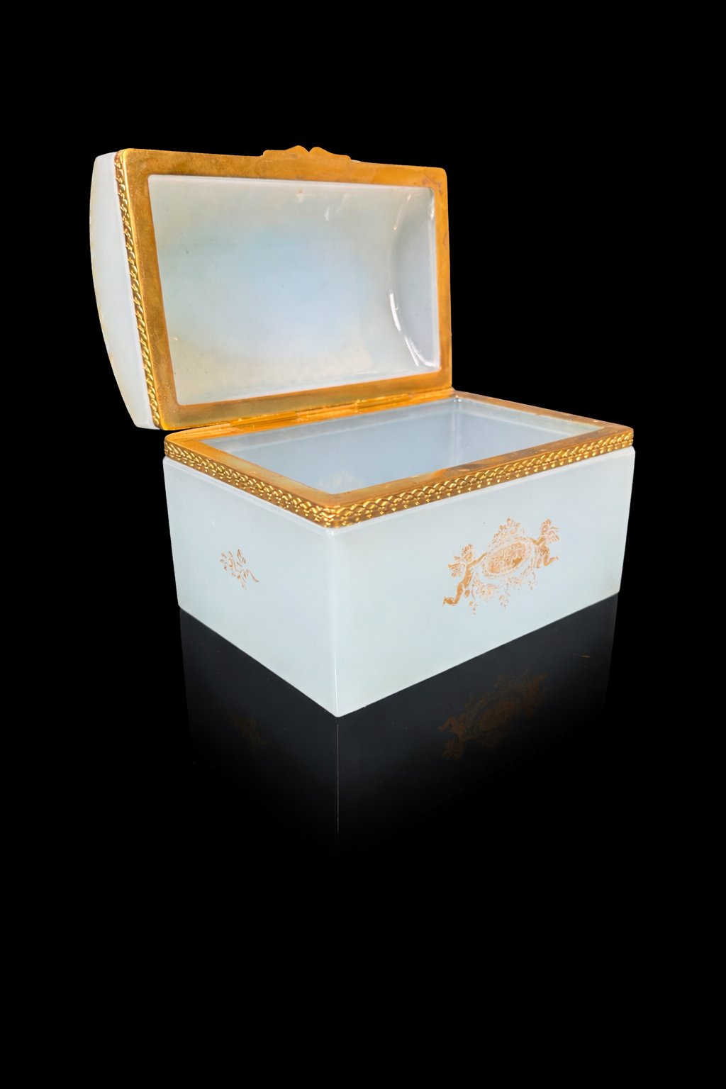 French Aqua Opaline Domed Casket