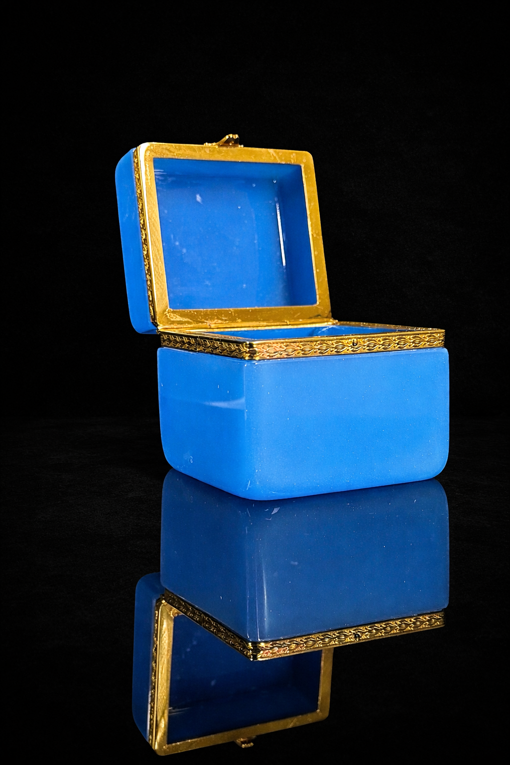 Antique French Blue Opaline Square Box