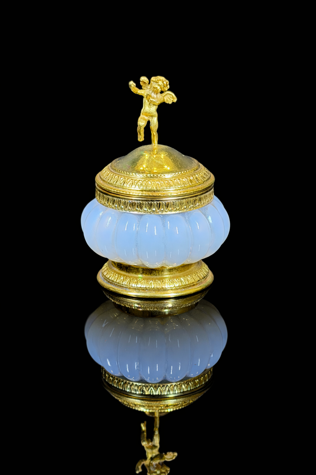 Small French Opaline Glass & Gilt Lidded Cellar