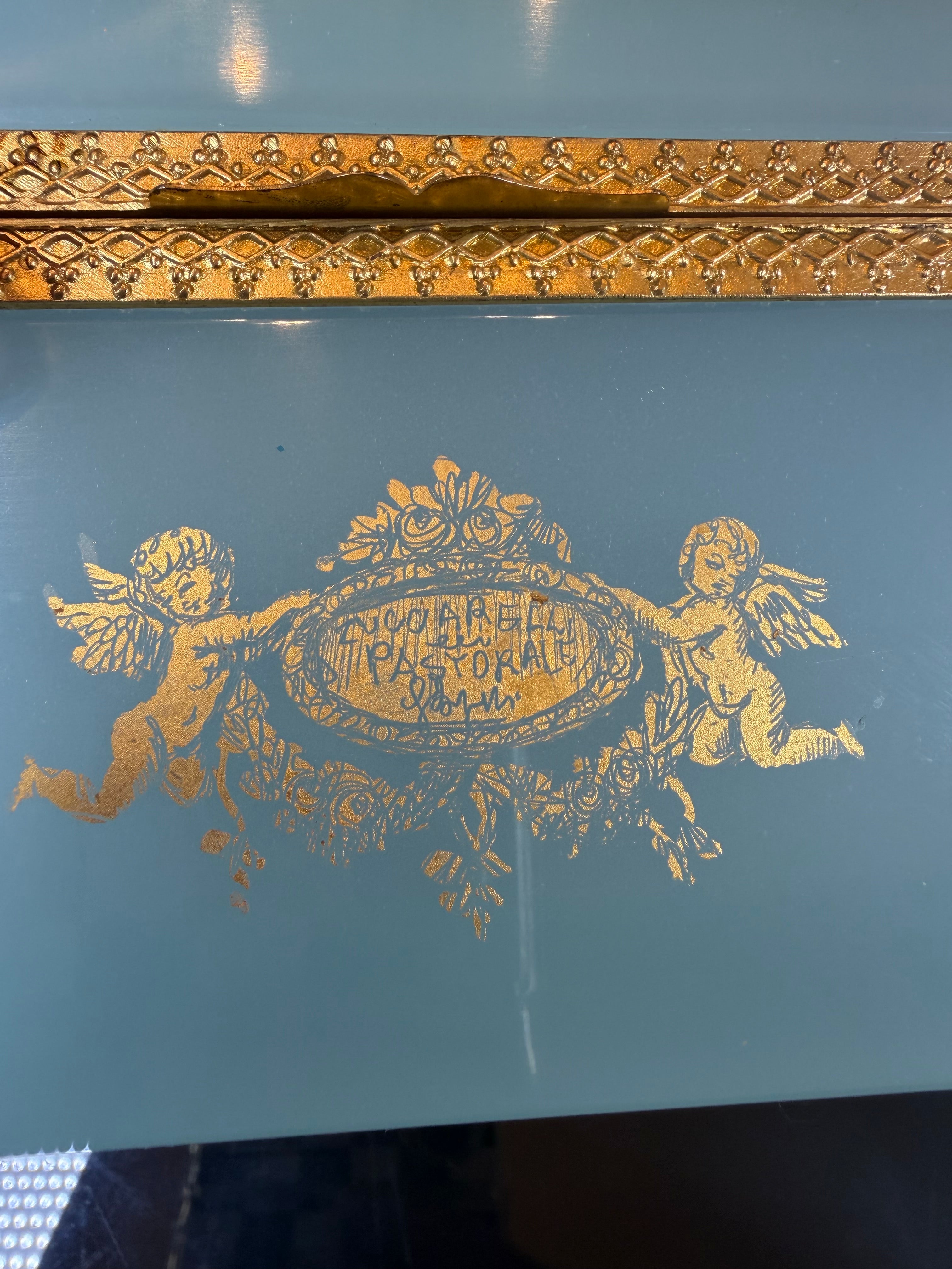 French Aqua Opaline Domed Casket
