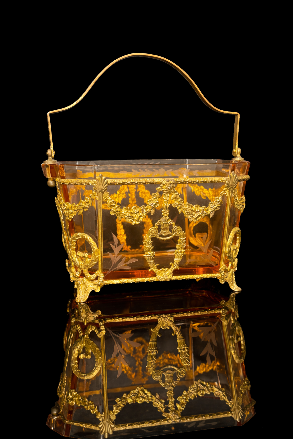 RESERVED Pink & Gilt Swag Basket with Handles