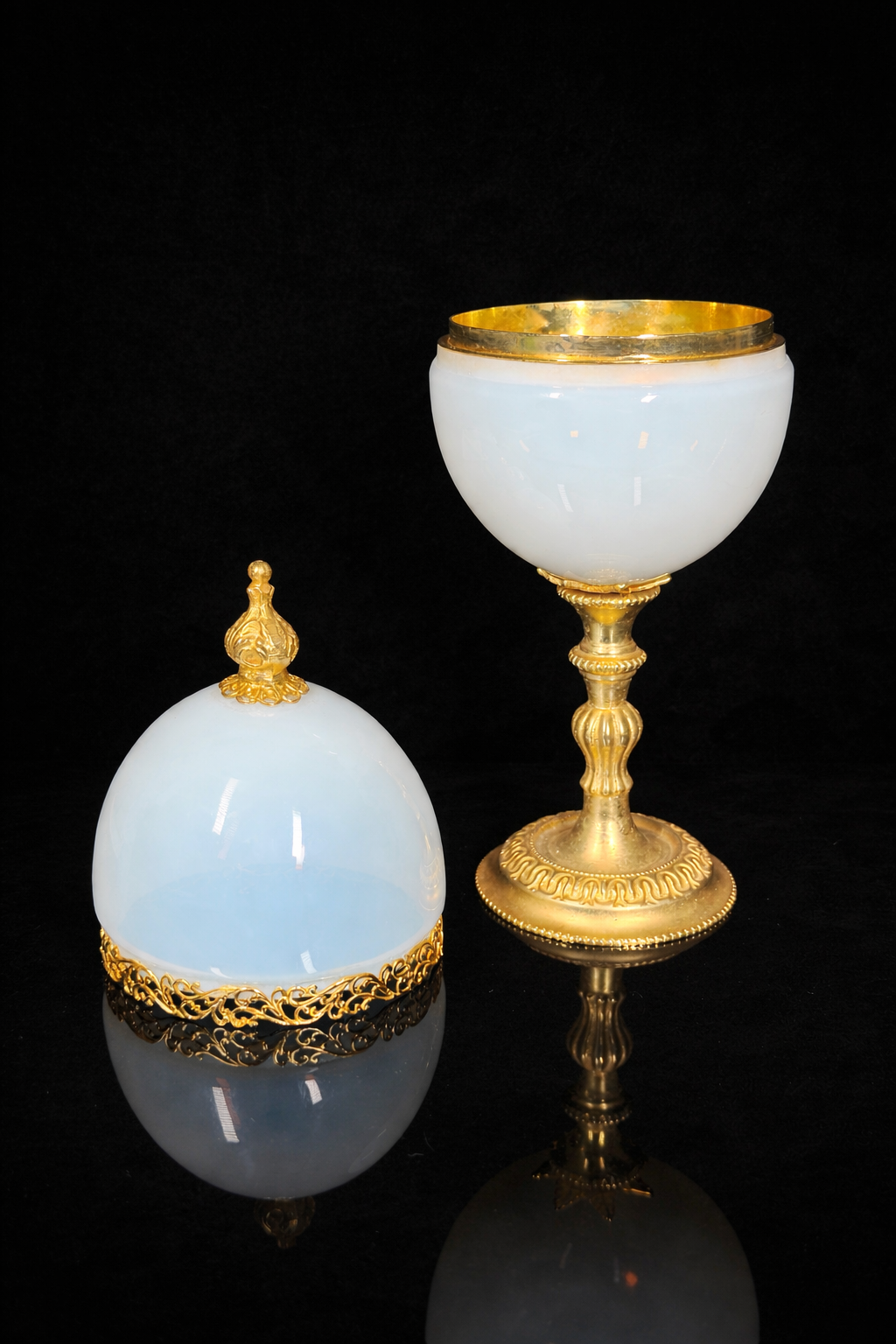 Large Vintage French Oval Opaline on Gilt Pedestal