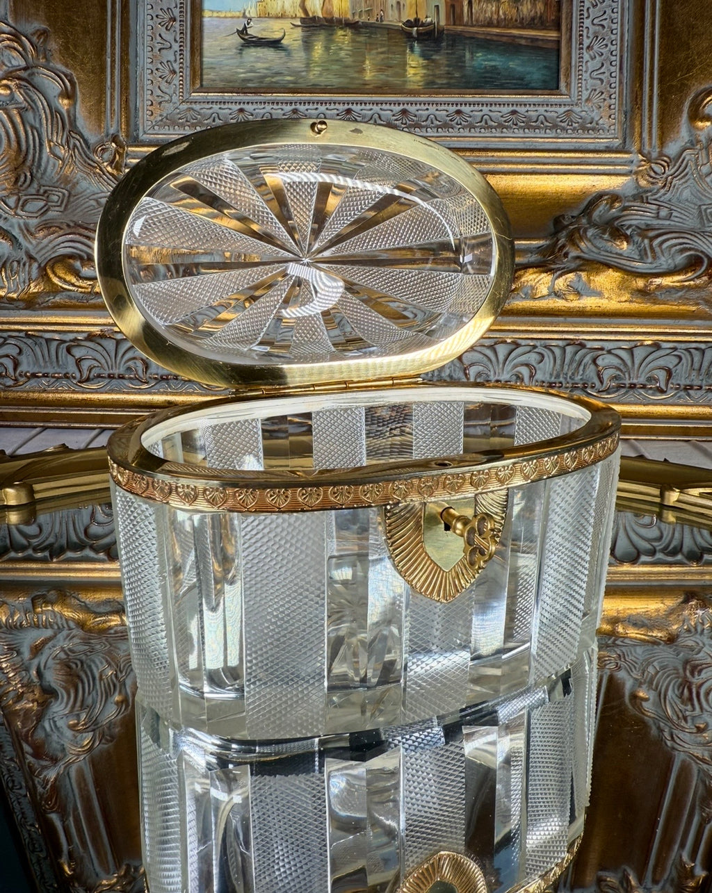 Antique Baccarat Oval Crystal Casket w/Key