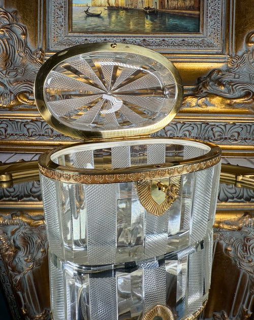 Antique Baccarat Oval Crystal Casket w/Key